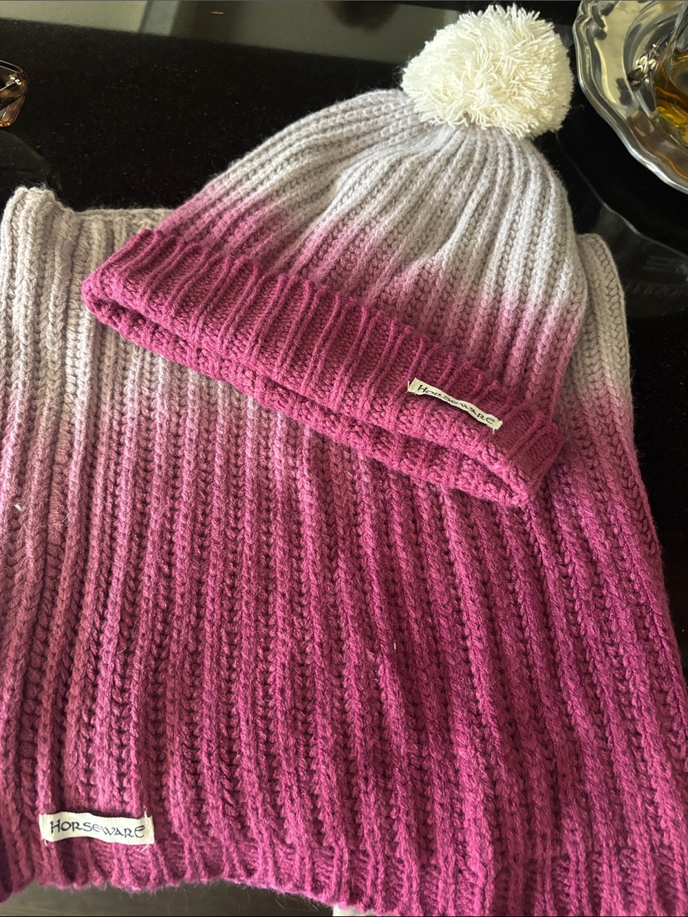 Women's Ombre Pink and Cream Knit Hat and Scarf Set from Horseware